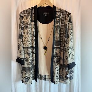 R&M Richards Black and Cream Patterned Top